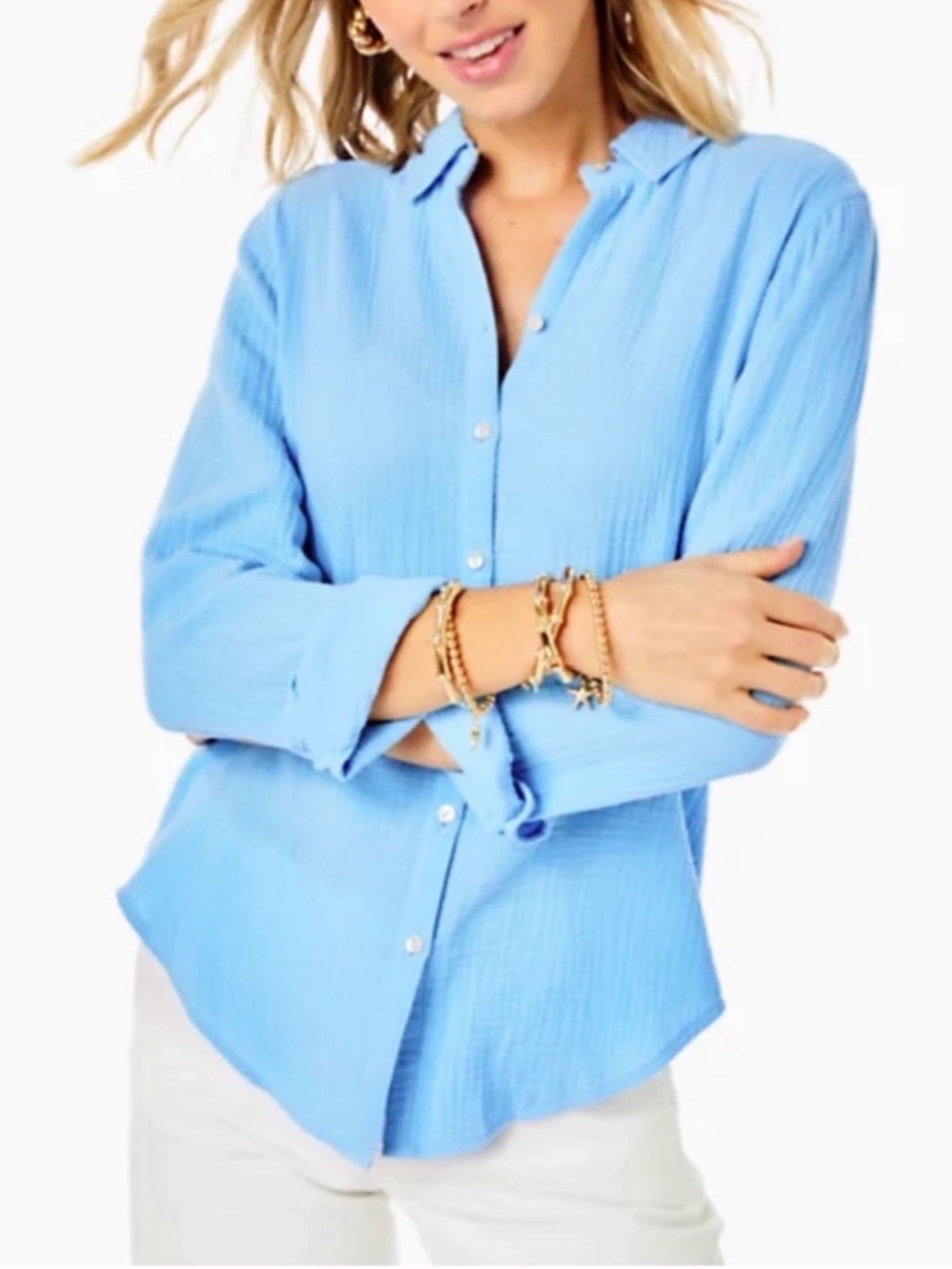Lily Pulitzer Soft Gauze Blue Button-Up Shirt XL